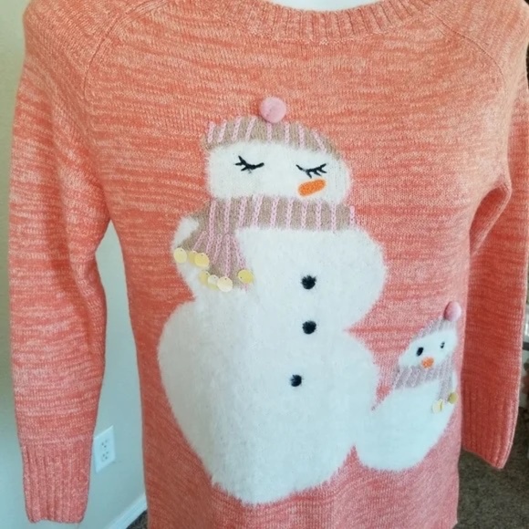 LC LAUREN CONRAD Peach Snowman Family Holiday Christmas Tunic Sweater Small - Picture 4 of 5